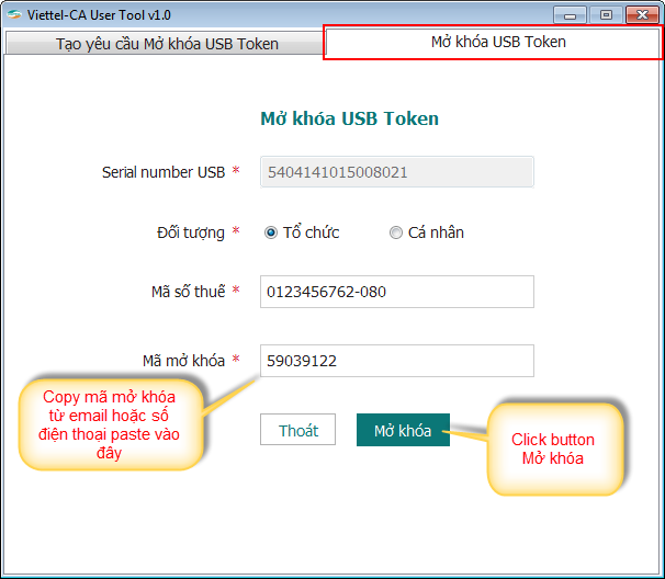 mở khóa chứ ký số Viettel