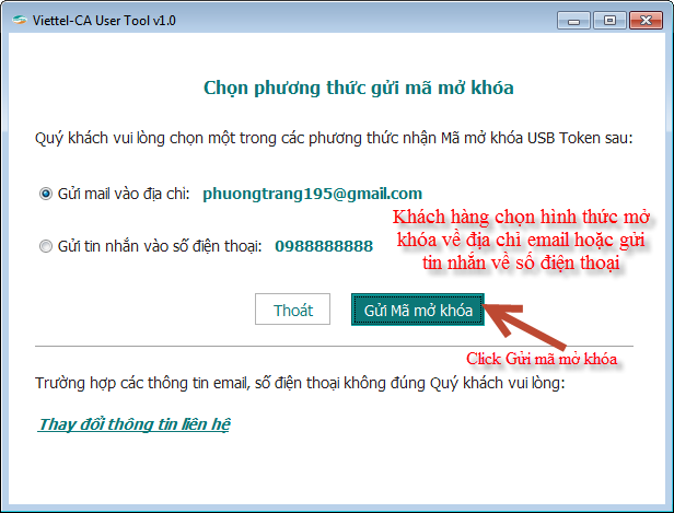 mở khóa chữ ký số Viettel
